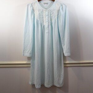 Miss Elaine Nightgown Sz M Long Sleeve Embroidered Lace Trim Bodice Ice Blue Sof